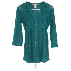 🟢2109 * American Rag Lace Button Down Shirt Green Size S